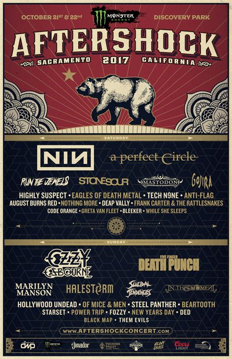 Aftershock lineup - Feb 23, 2022 · Aftershock announces 2022 lineup featuring Foo Fighters, My Chemical Romance Slipknot and Kiss. Aftershock is scheduled to take place in Sacramento's Discovery Park from Oct. 6 - 9. 